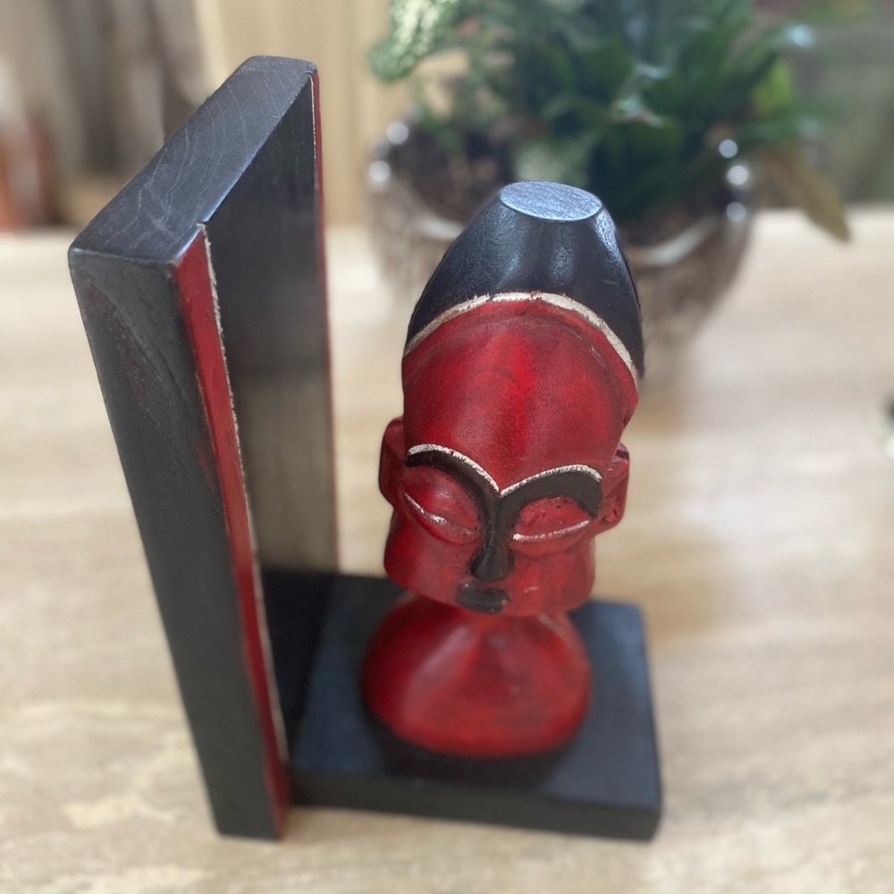 Red and Black Tribal Wooden Bookend